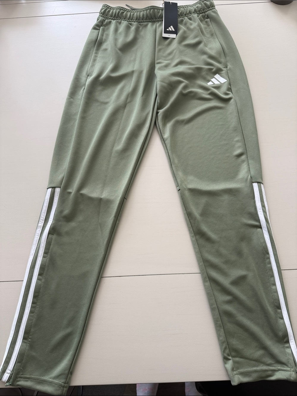 adidas men Olive Track Joggers with White Side Stripes